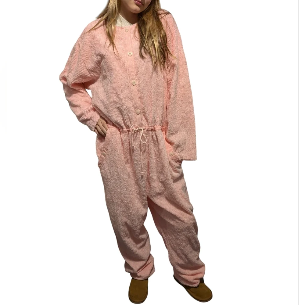 Vintage Chenille Terry‎ Pastel Pink  Women's Jumpsuit NWT Loungewear Rare